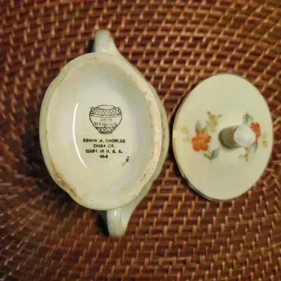 Edwin M. Knowles China Co. SEMI VITREOUS 43-8 Made in U.S.A. Floral Sugar Bowl - Picture 6 of 9